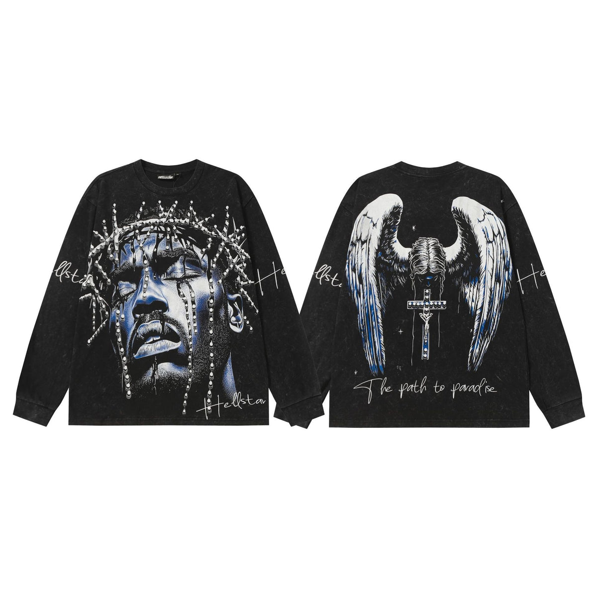#017 Hellstar brand 2026 black color new style street fashion different print picture hiphop clothes sets outfit